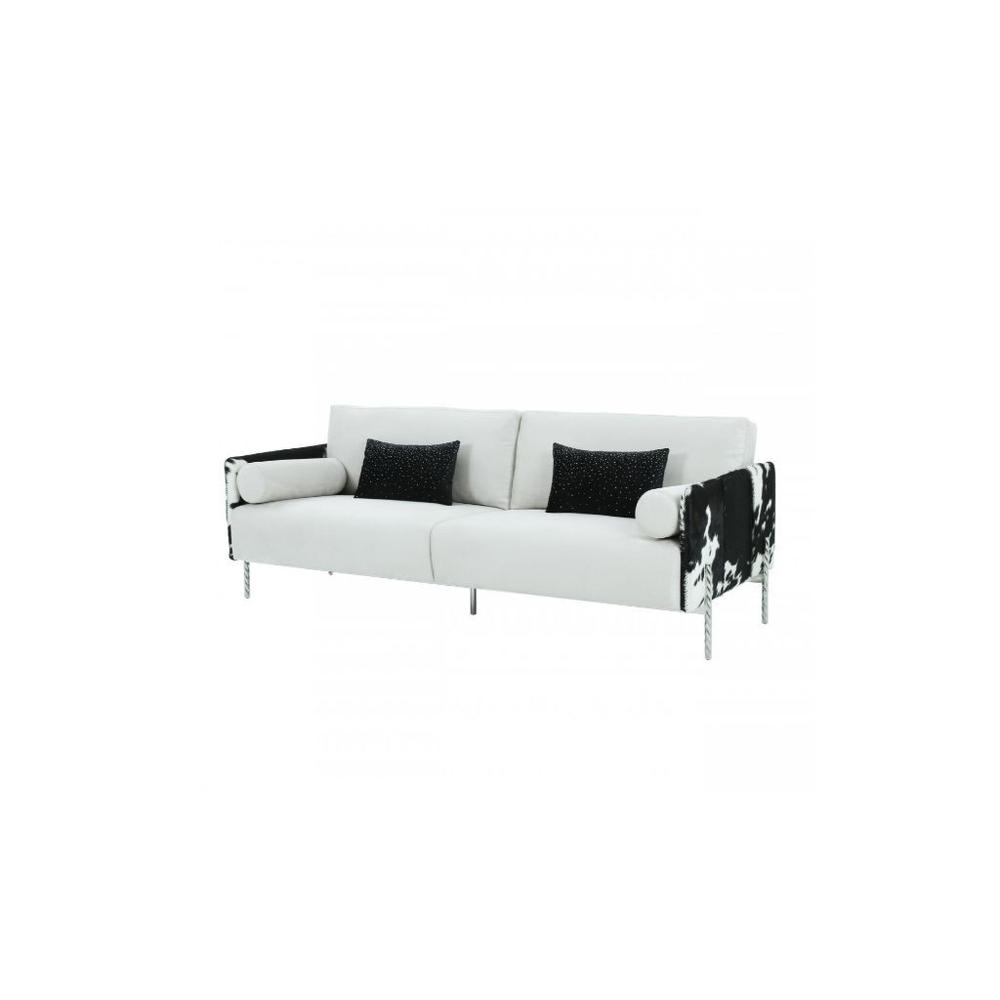 89" White Faux Cowhide and Silver Sofa. Picture 1
