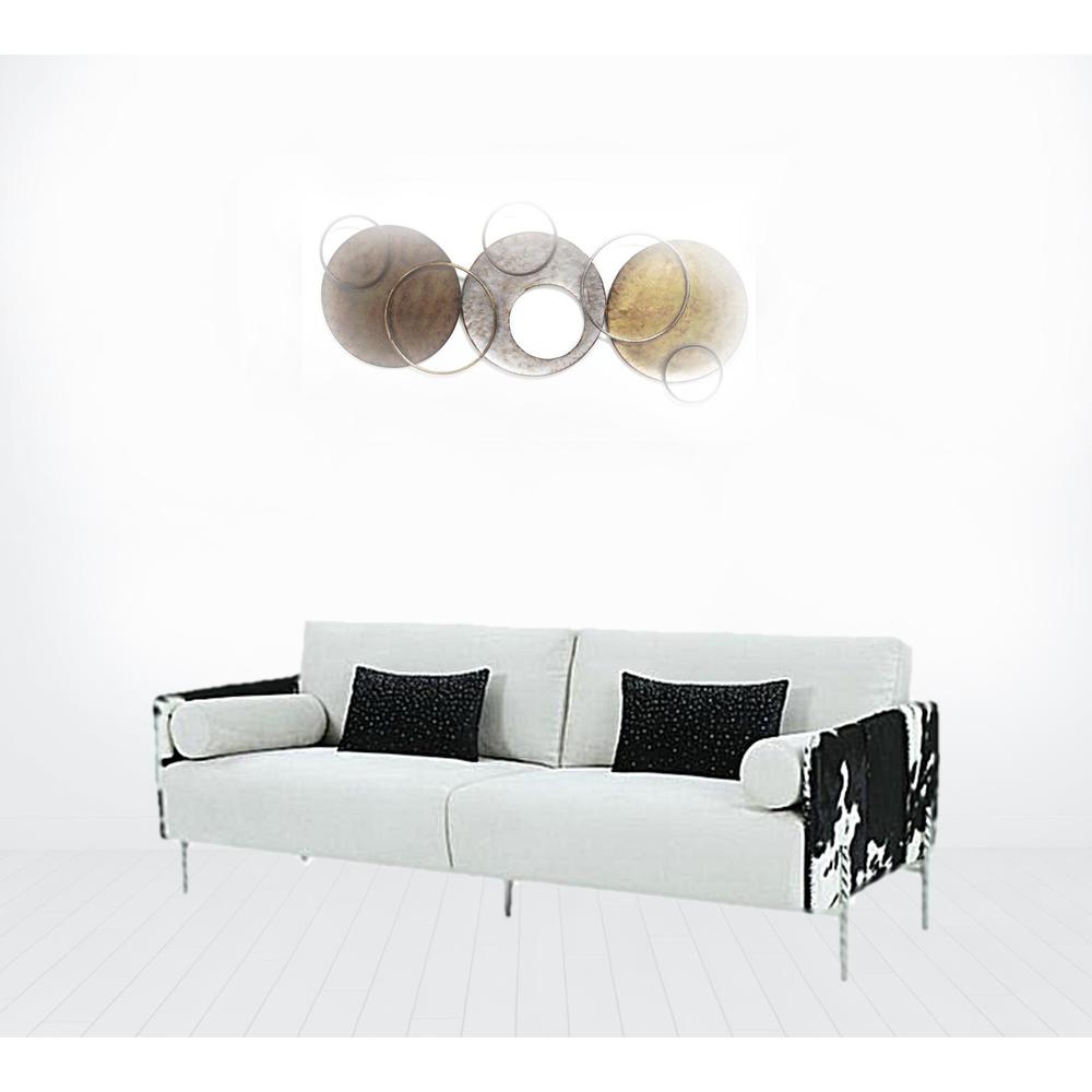 89" White Faux Cowhide and Silver Sofa. Picture 2