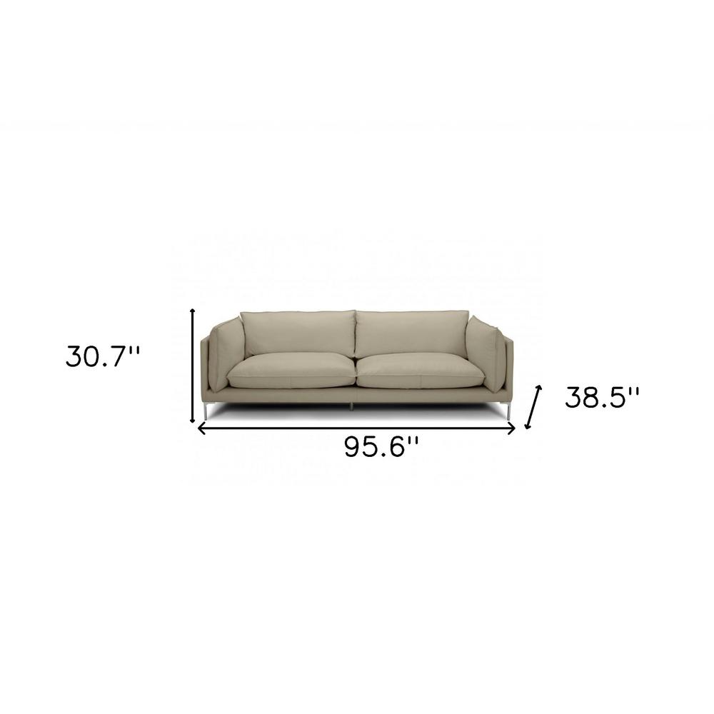 96" Taupe Top Grain Leather Sofa. Picture 5