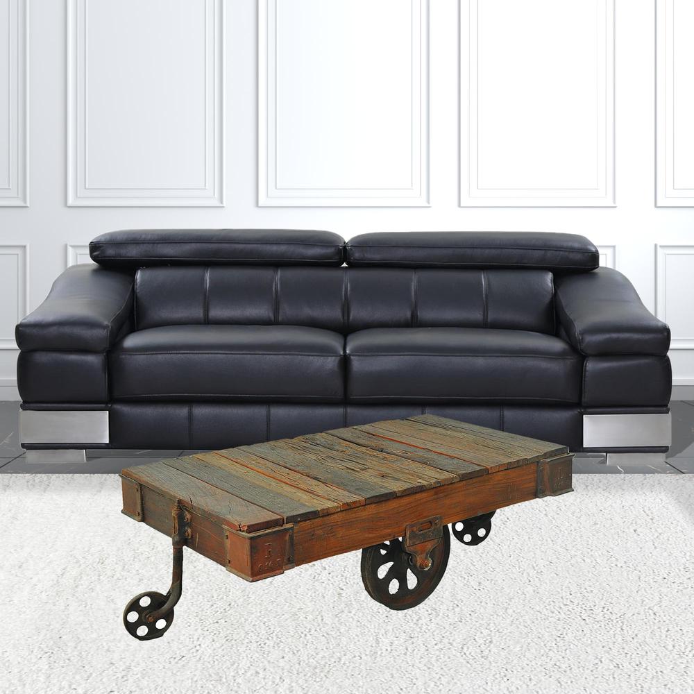 50" Black And Brown Solid Wood Rectangular Distressed Coffee Table. Picture 2