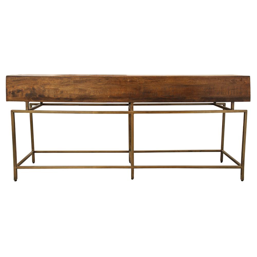 72" Brown and Brass Solid Wood Distressed Frame Console Table With Storage. Picture 5