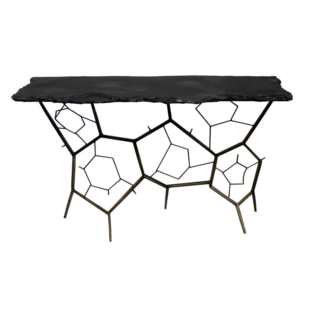 51" Black Stone Abstract Console Table. Picture 1