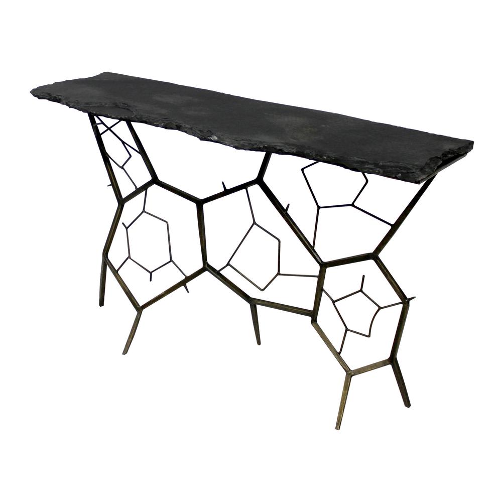 51" Black Stone Abstract Console Table. Picture 2