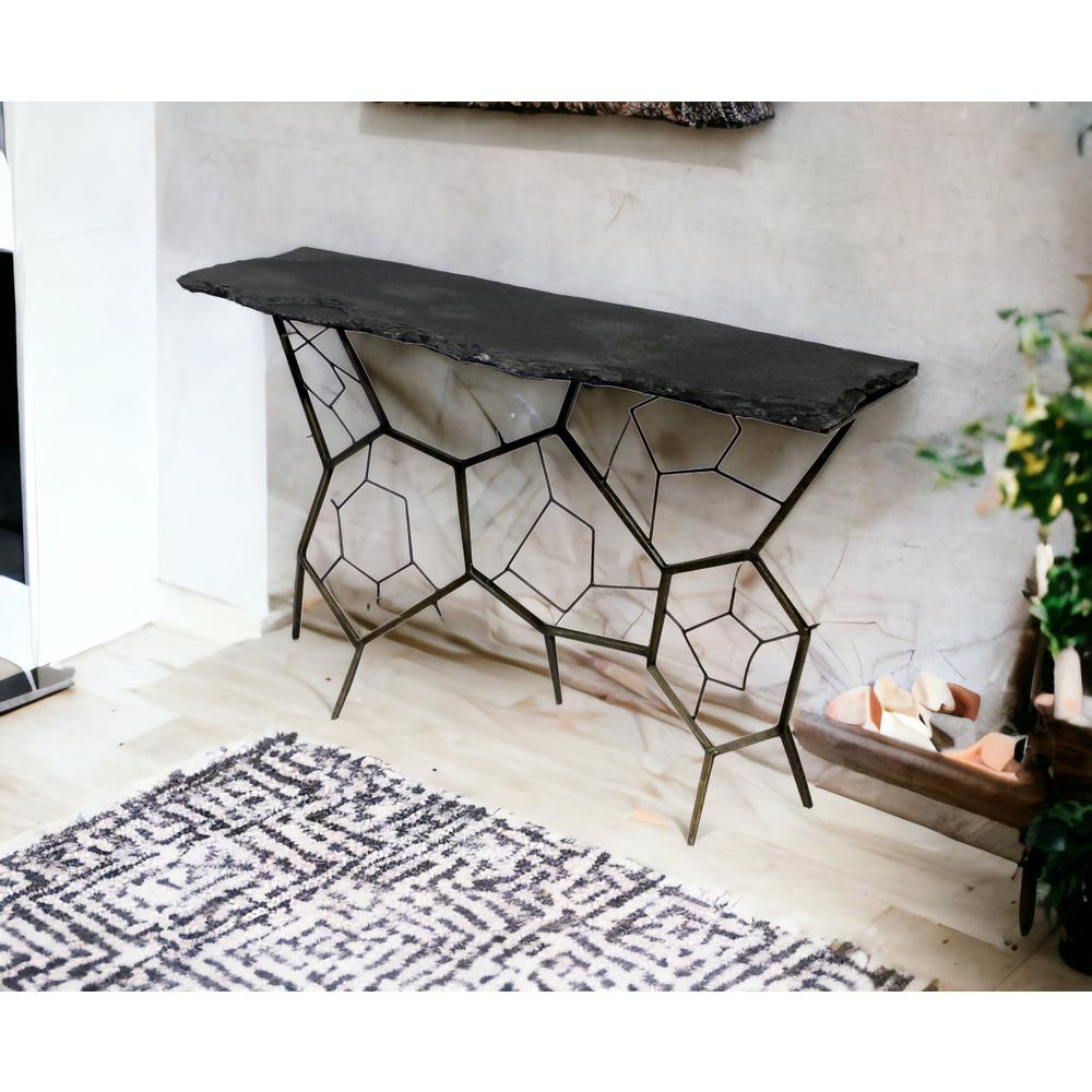 51" Black Stone Abstract Console Table. Picture 3