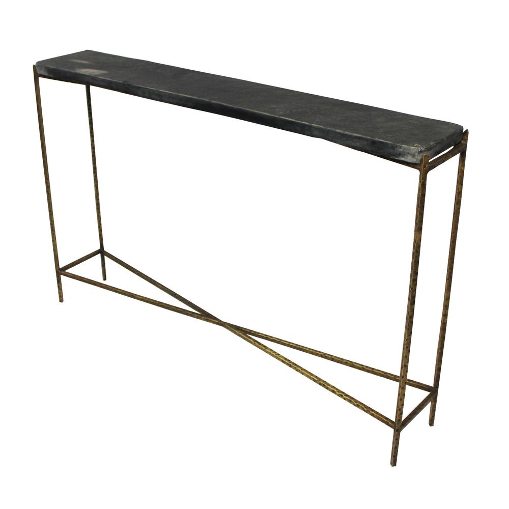 48" Black and Gold Stone Frame Console Table. Picture 1