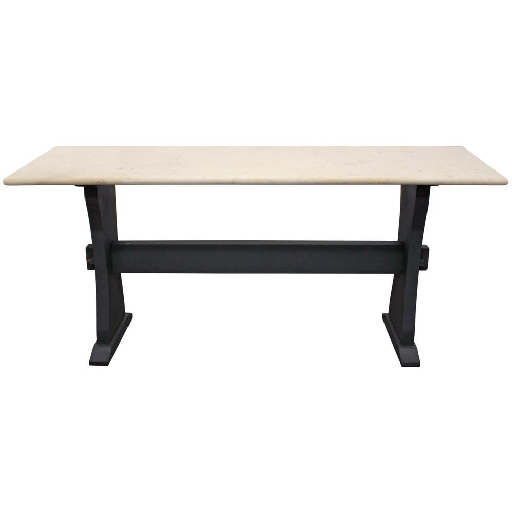 70" Ivory and Black Genuine Marble Trestle Console Table. Picture 3