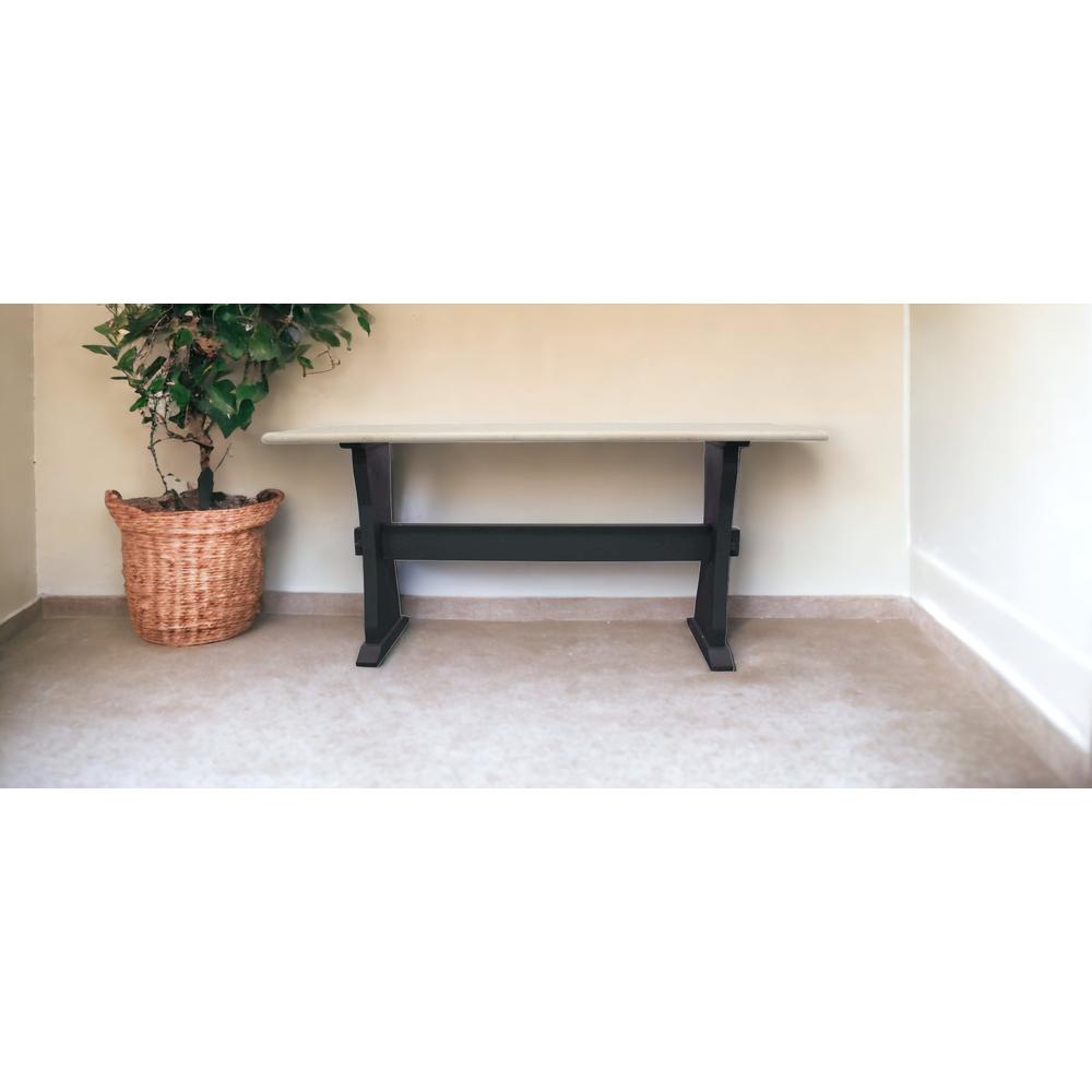 70" Ivory and Black Genuine Marble Trestle Console Table. Picture 4
