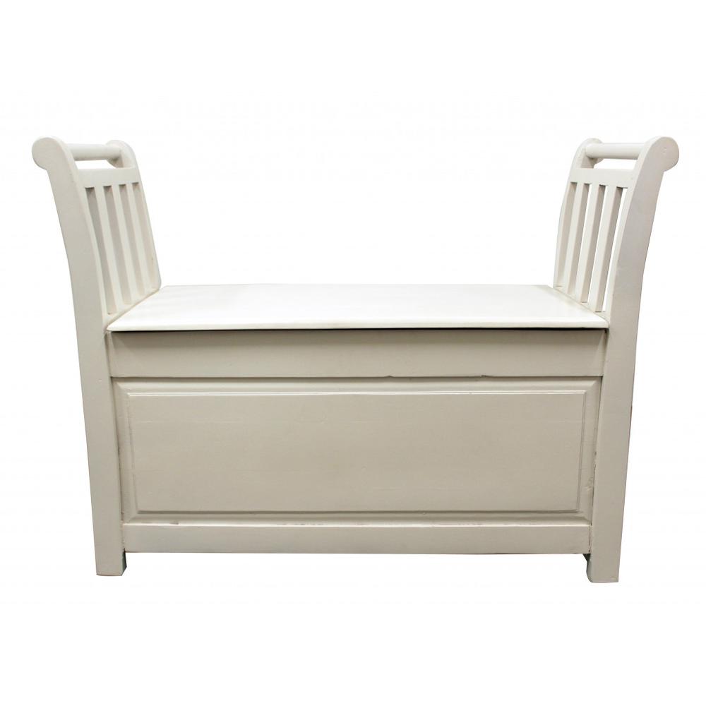 38" White Solid Wood Entryway Bench With Flip Top and High Sides. Picture 1