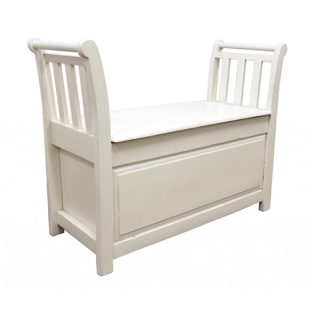 38" White Solid Wood Entryway Bench With Flip Top and High Sides. Picture 3