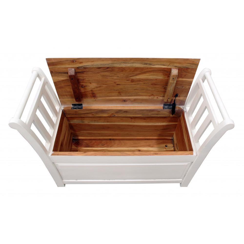 38" White Solid Wood Entryway Bench With Flip Top and High Sides. Picture 4