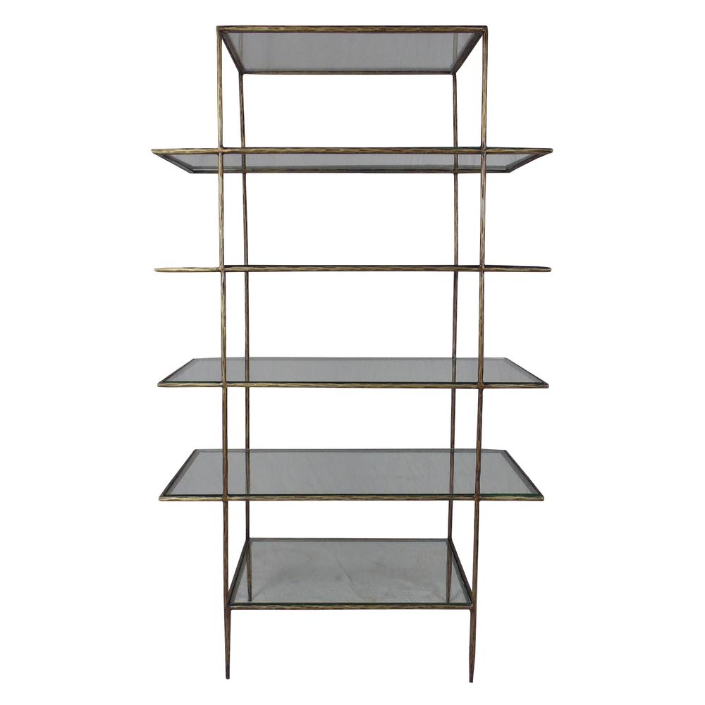 59" Clear And Gold Iron Five Tier Etagere Bookcase. Picture 1