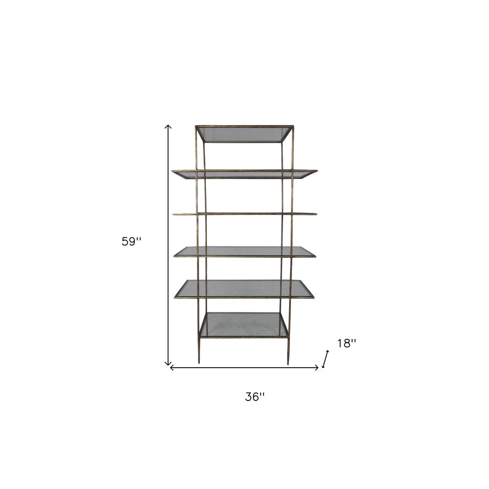 59" Clear And Gold Iron Five Tier Etagere Bookcase. Picture 5