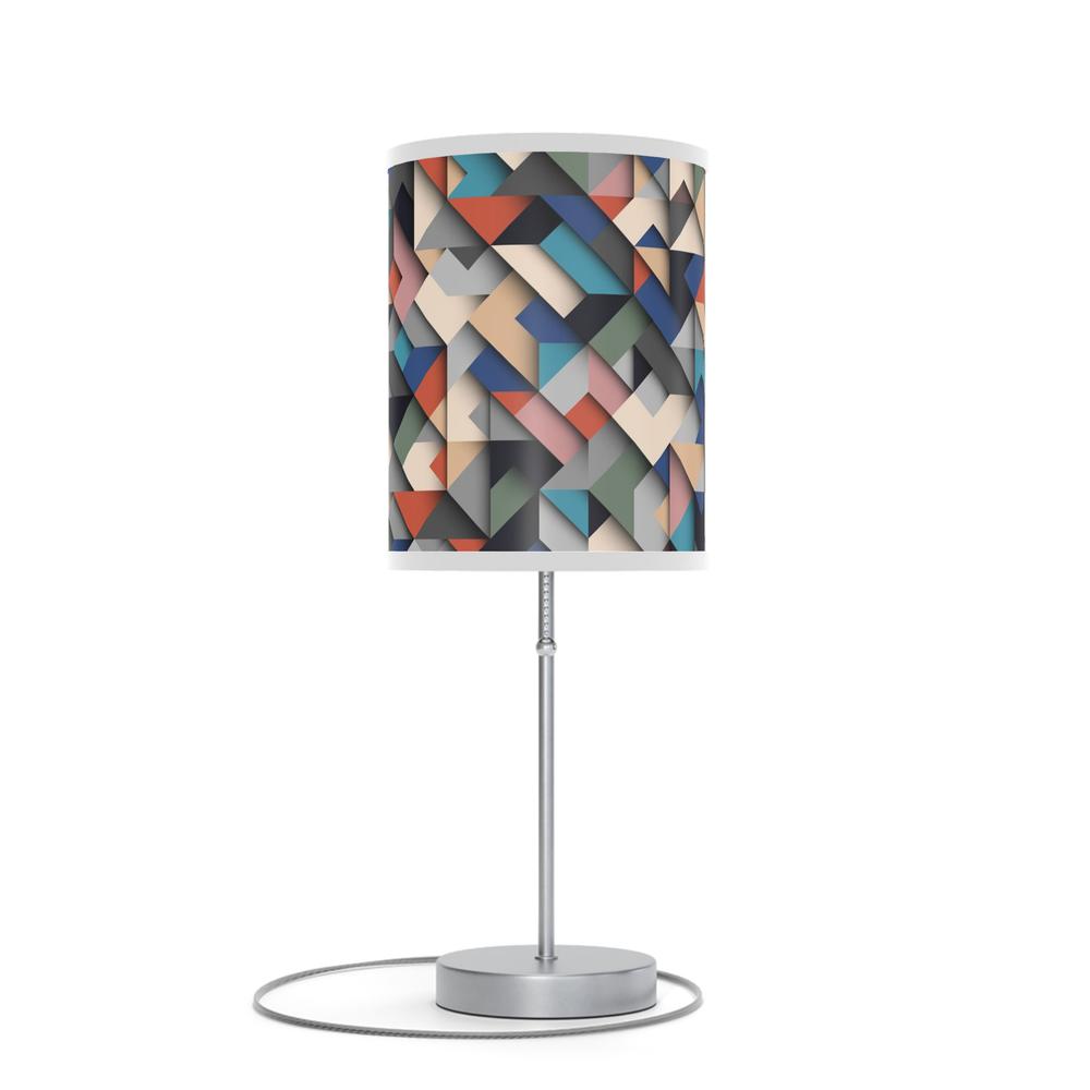 20" Silver Metal Standard Table Lamp With Retro Multi Color Cylinder Shade. Picture 1