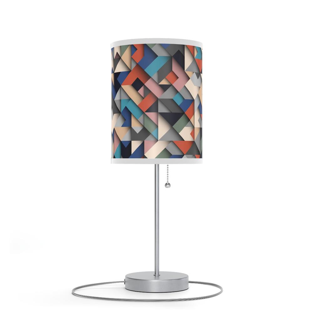 20" Silver Metal Standard Table Lamp With Retro Multi Color Cylinder Shade. Picture 3