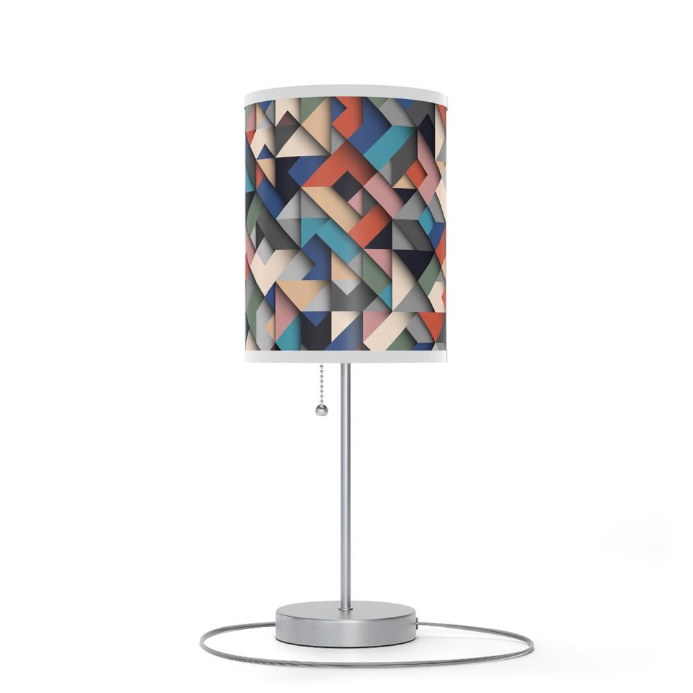 20" Silver Metal Standard Table Lamp With Retro Multi Color Cylinder Shade. Picture 4