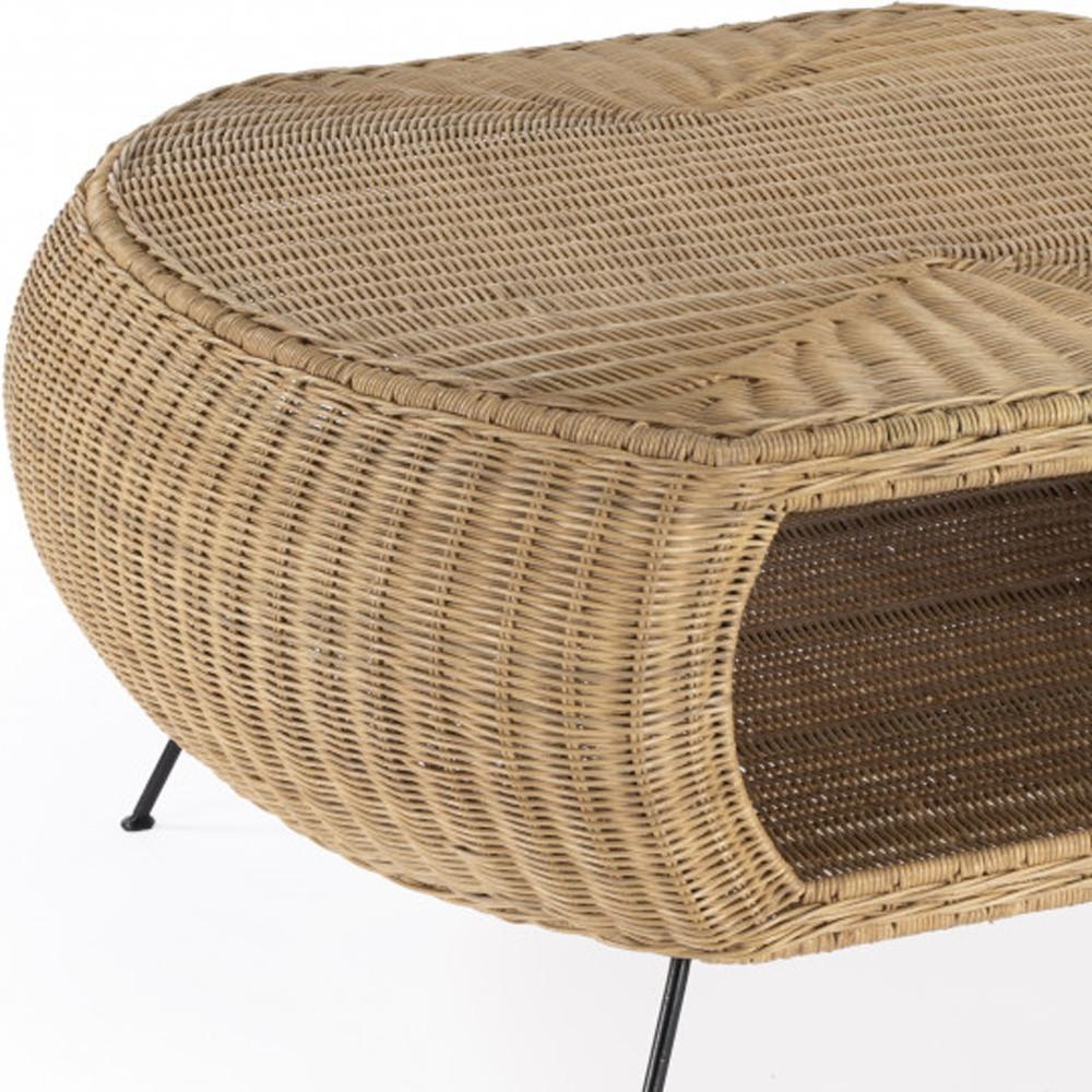 38" Natural Rattan Wicker With Iron Round Coffee Table. Picture 3