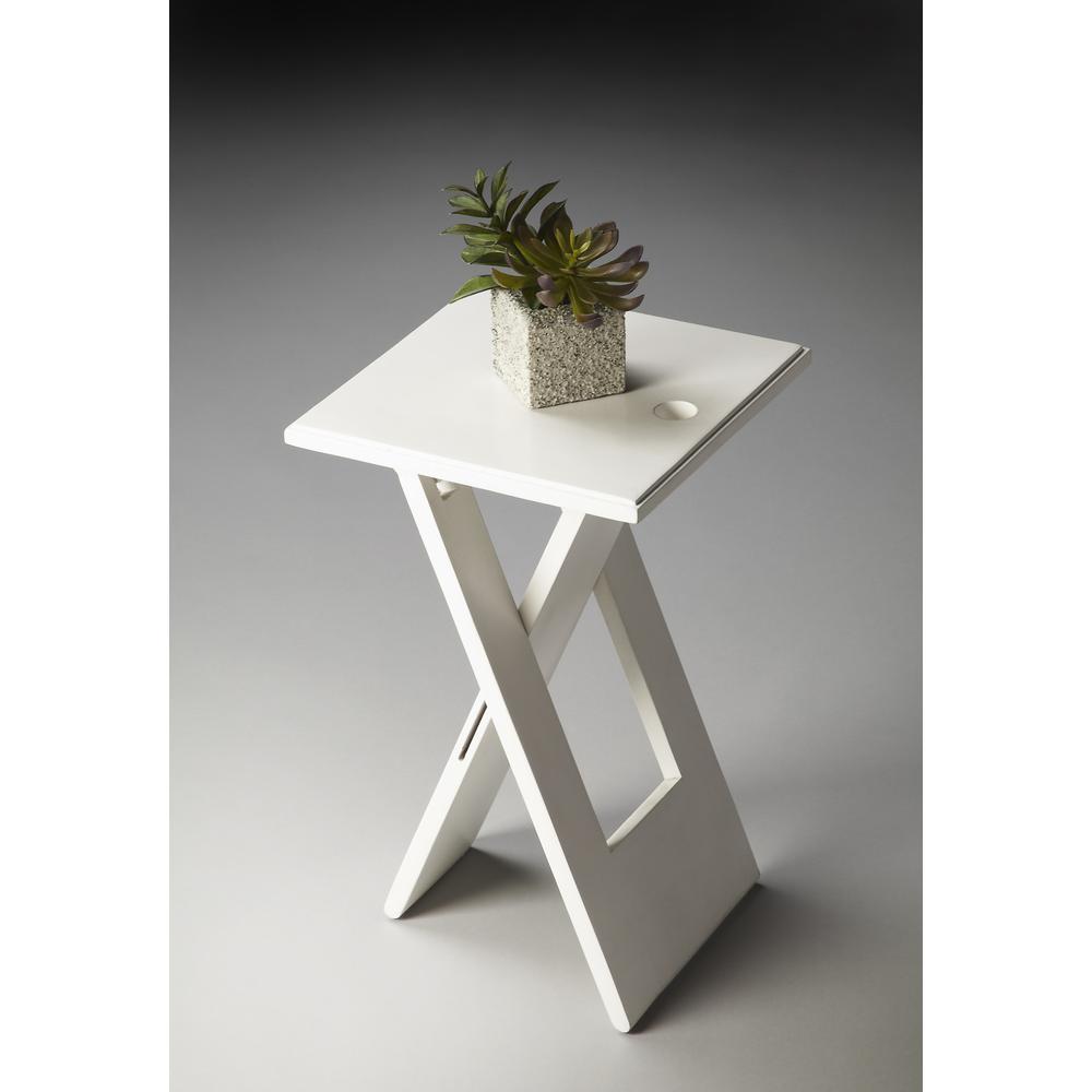 18" White Solid Wood Square Folding End Table. Picture 4