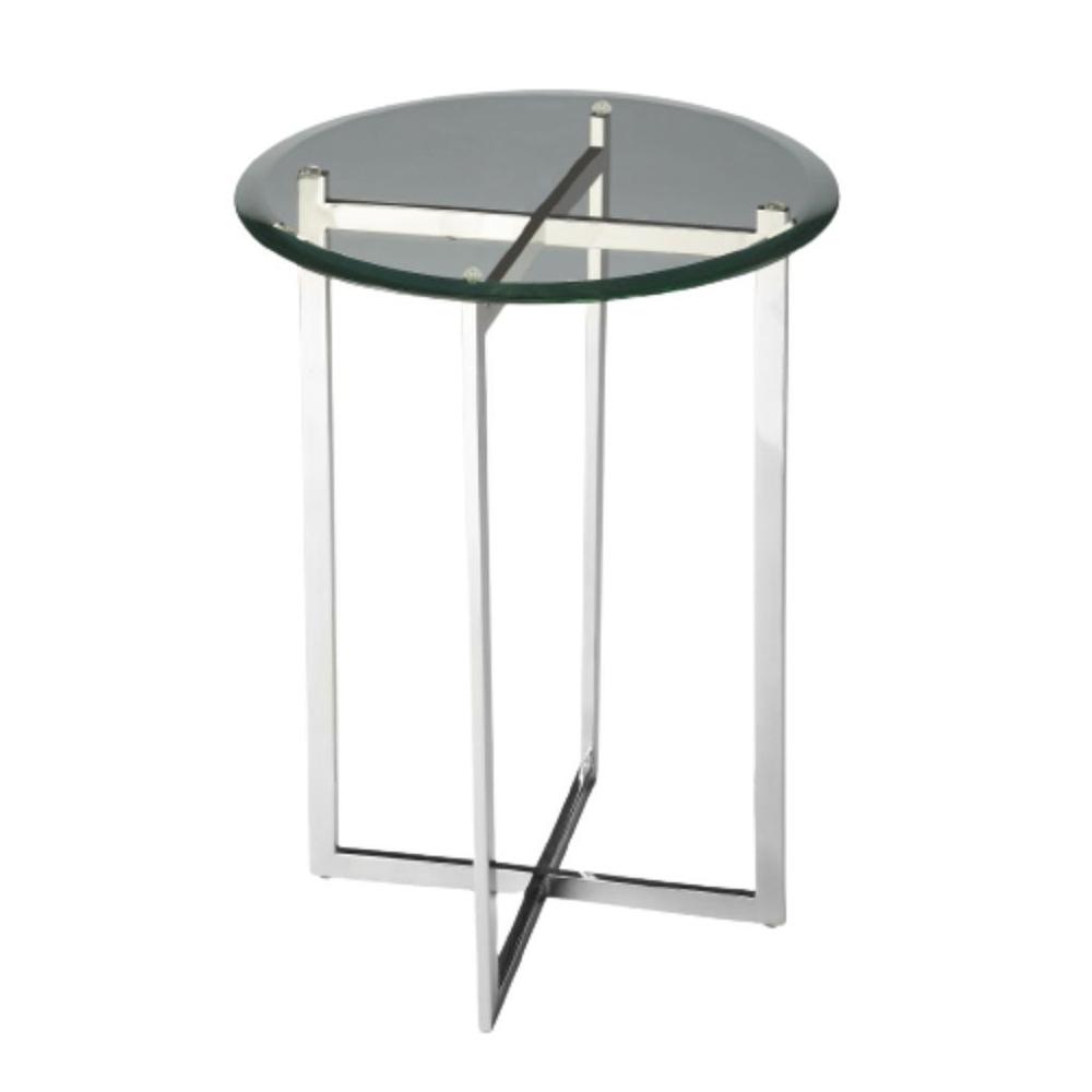 21" Silver Geo Base and Glass Round End Table. Picture 1