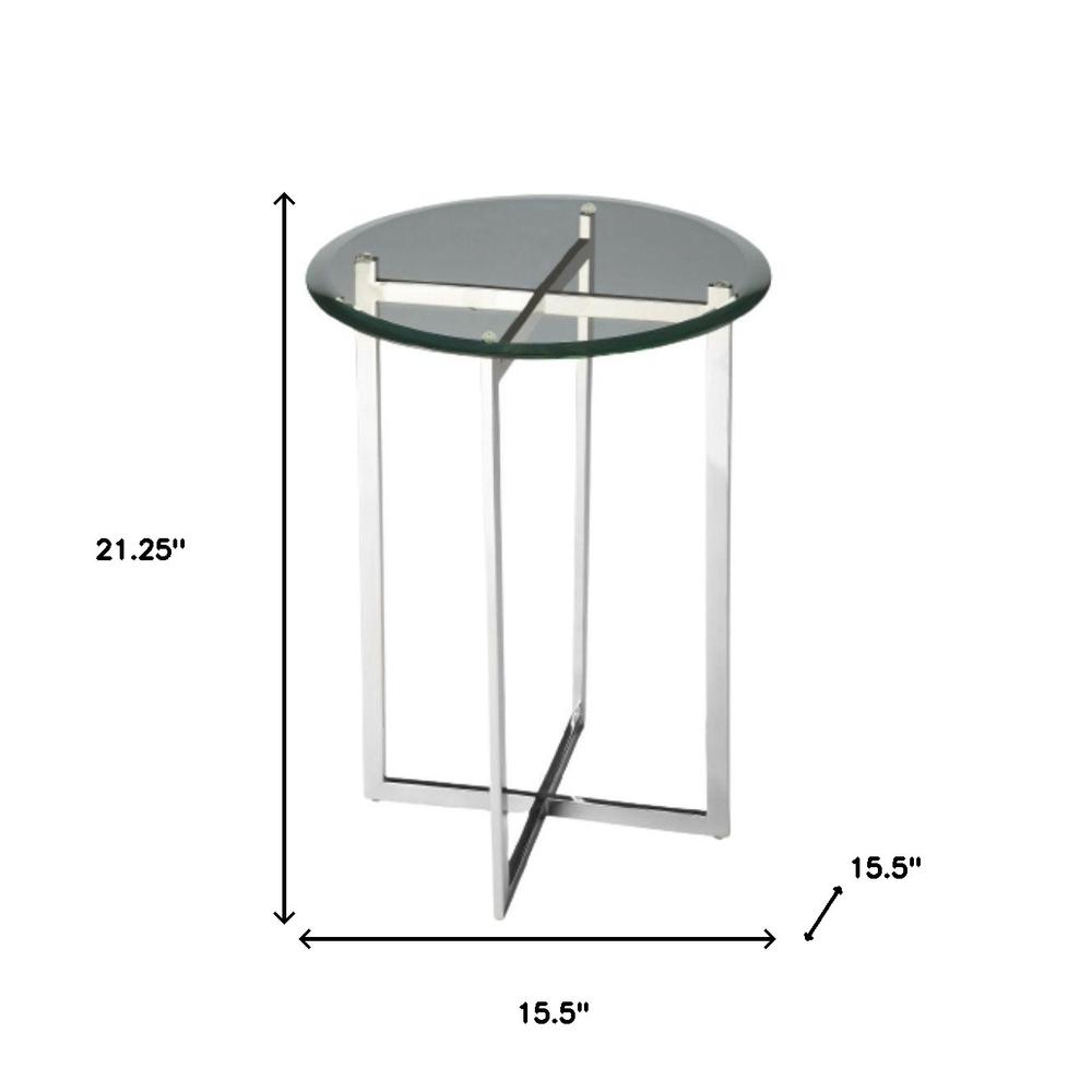 21" Silver Geo Base and Glass Round End Table. Picture 5