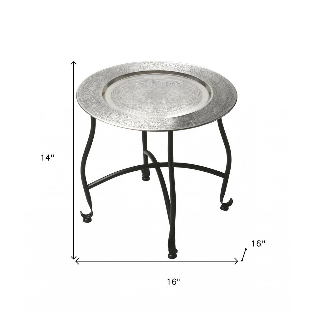 14" Black And Silver Aluminum Round End Table. Picture 5
