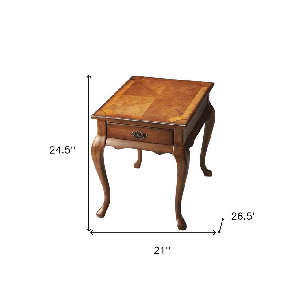 25" Medium Brown Solid And Manufactured Wood Rectangular End Table With Drawer. Picture 5