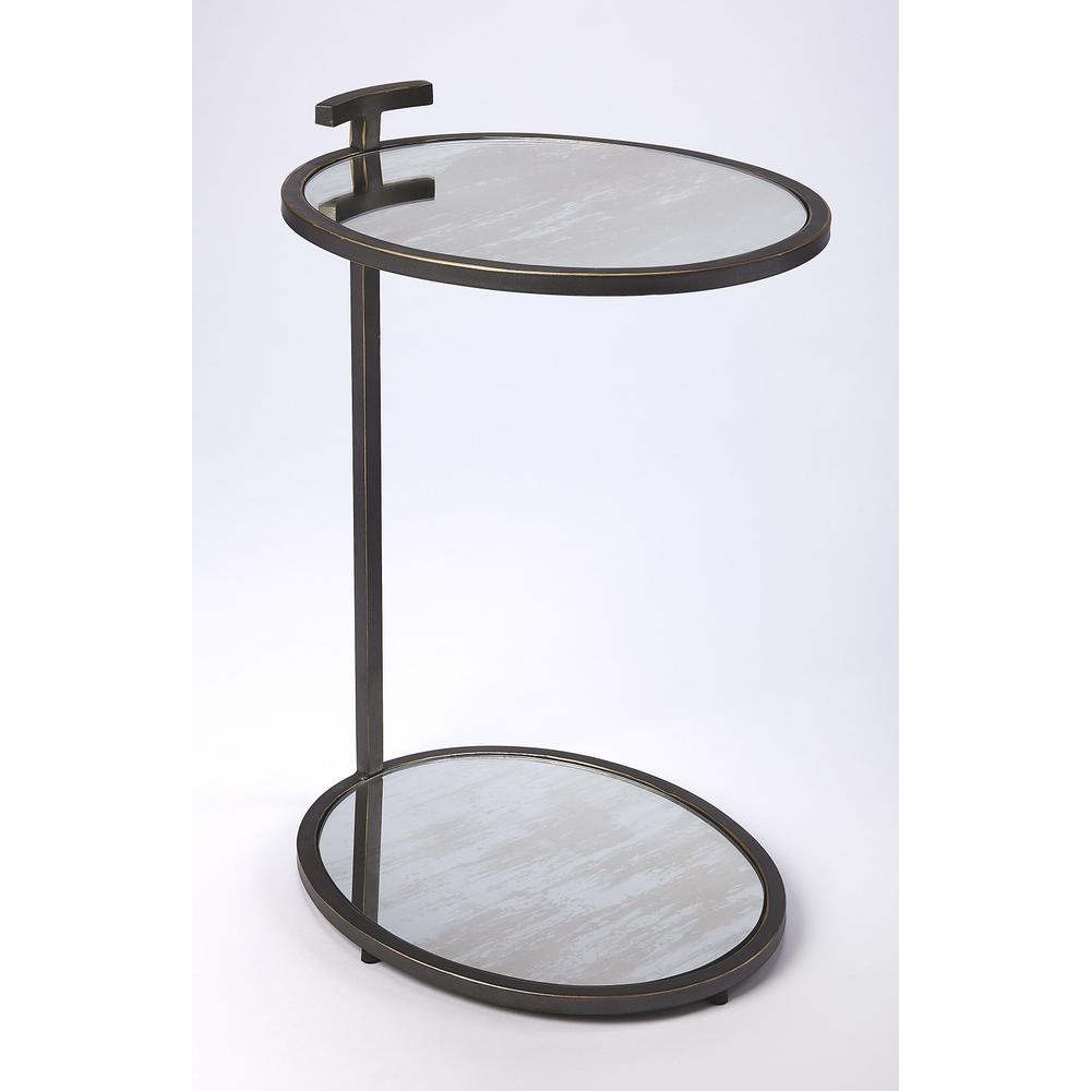 23" Black Mirrored Oval End Table With Shelf. Picture 4