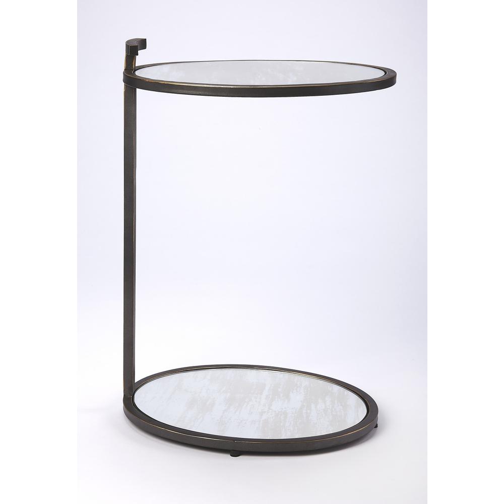 23" Black Mirrored Oval End Table With Shelf. Picture 1