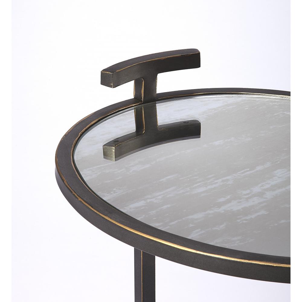 23" Black Mirrored Oval End Table With Shelf. Picture 3