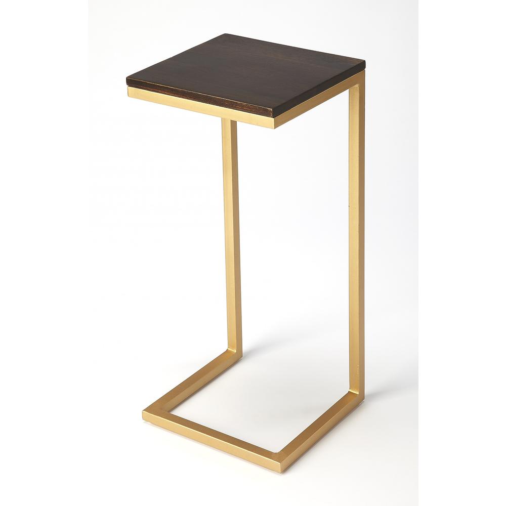 26" Gold Solid Wood Rectangular End Table. Picture 2