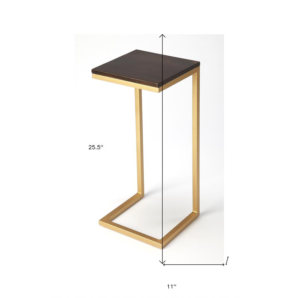 26" Gold Solid Wood Rectangular End Table. Picture 6