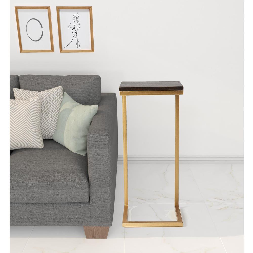 26" Gold Solid Wood Rectangular End Table. Picture 4