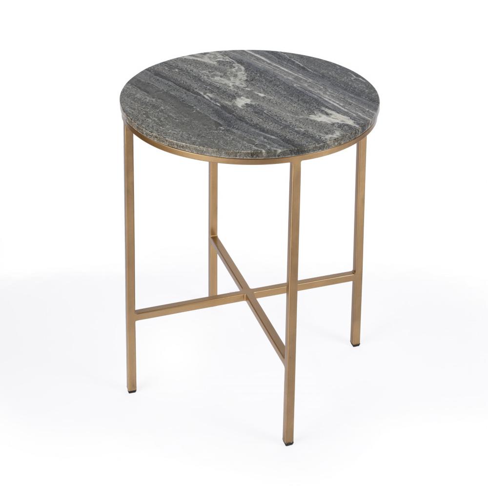 23" Brass And Gray Marble Round End Table. Picture 1