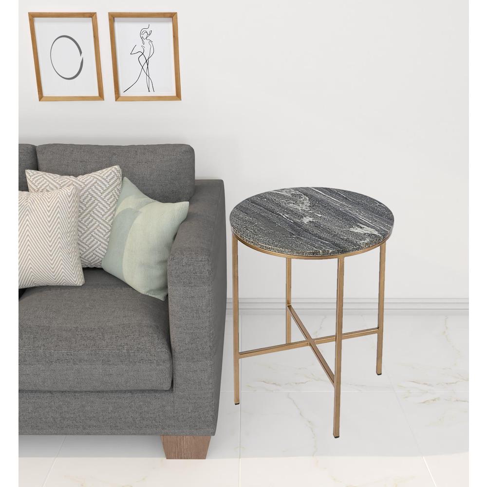 23" Brass And Gray Marble Round End Table. Picture 6