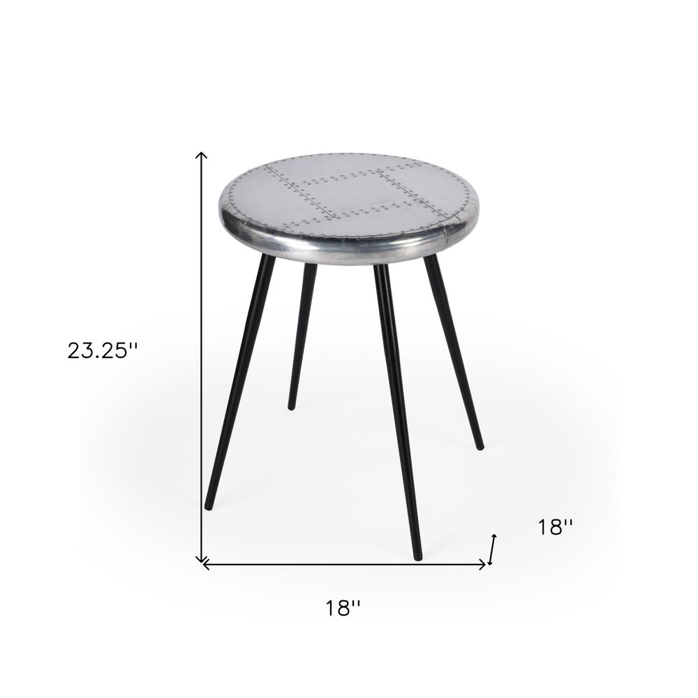 23" Aluminum and Manufactured Wood Aviator Round End Table. Picture 7