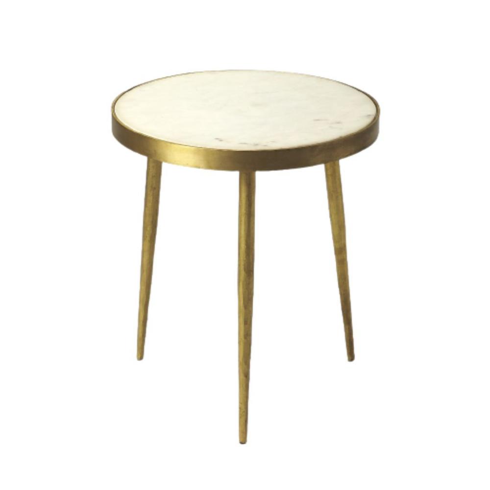 18" Gold And White Marble Round End Table. Picture 1