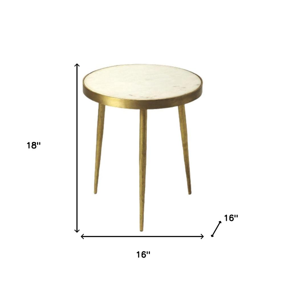 18" Gold And White Marble Round End Table. Picture 5