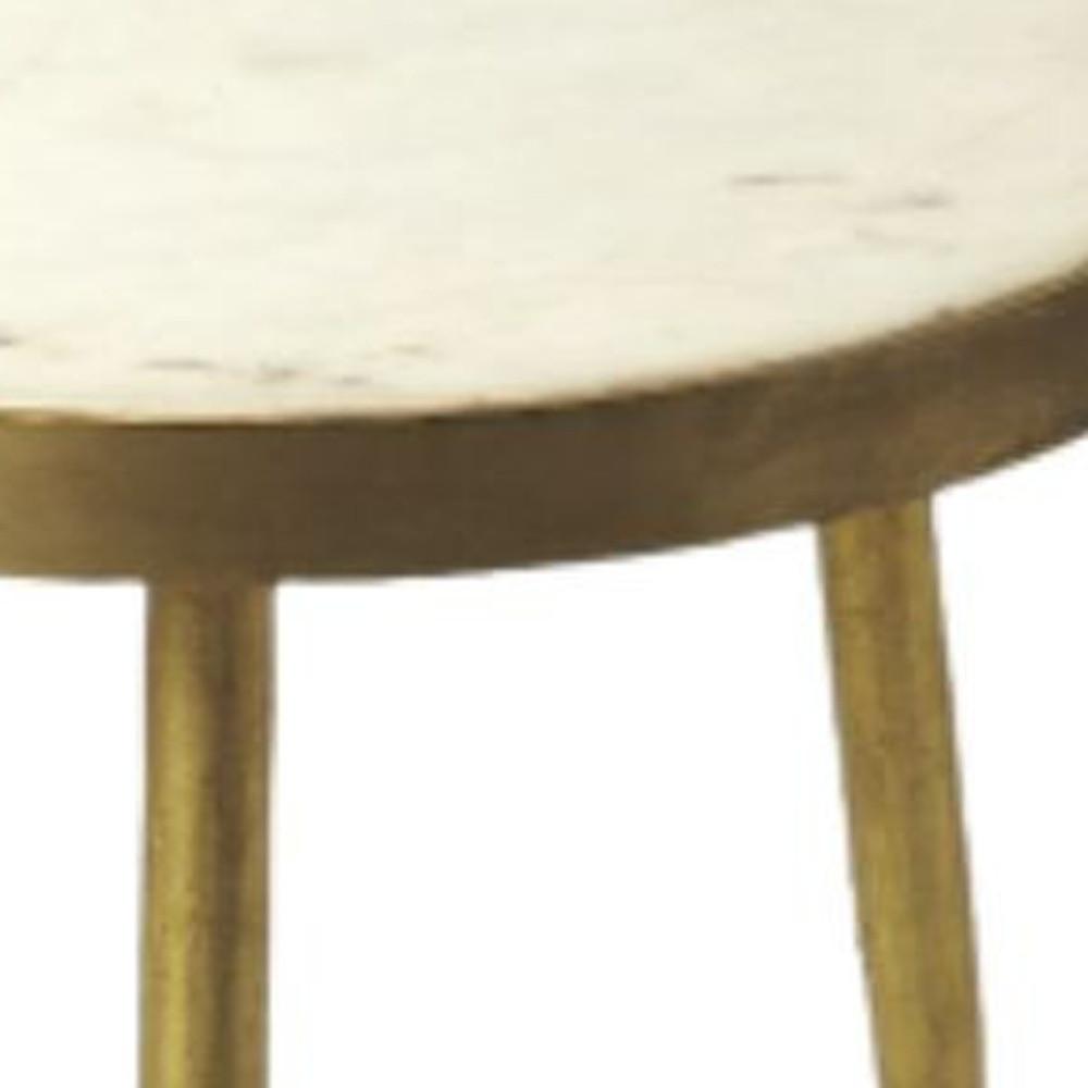 18" Gold And White Marble Round End Table. Picture 3