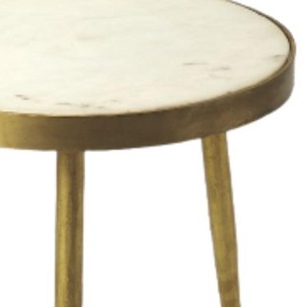 18" Gold And White Marble Round End Table. Picture 4