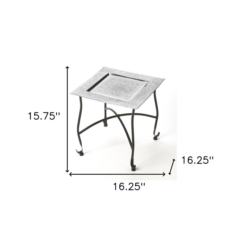 16" Black And Silver Textured Aluminum Square End Table. Picture 8