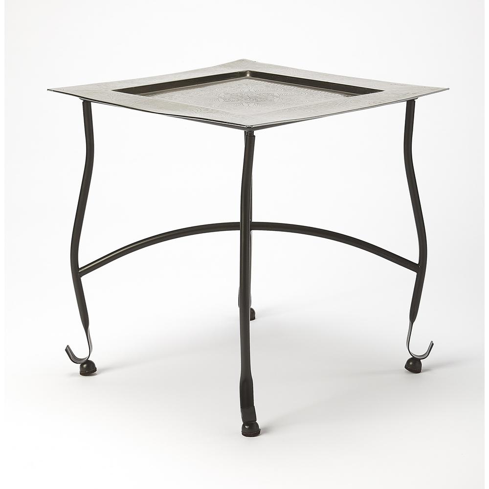 16" Black And Silver Textured Aluminum Square End Table. Picture 3