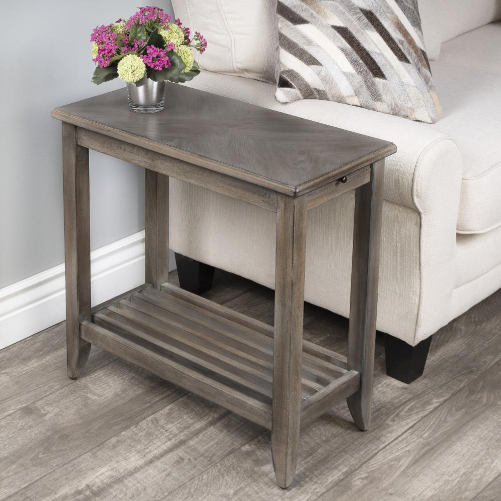 24" Brown Gray Rectangular End Table With Shelf. Picture 8