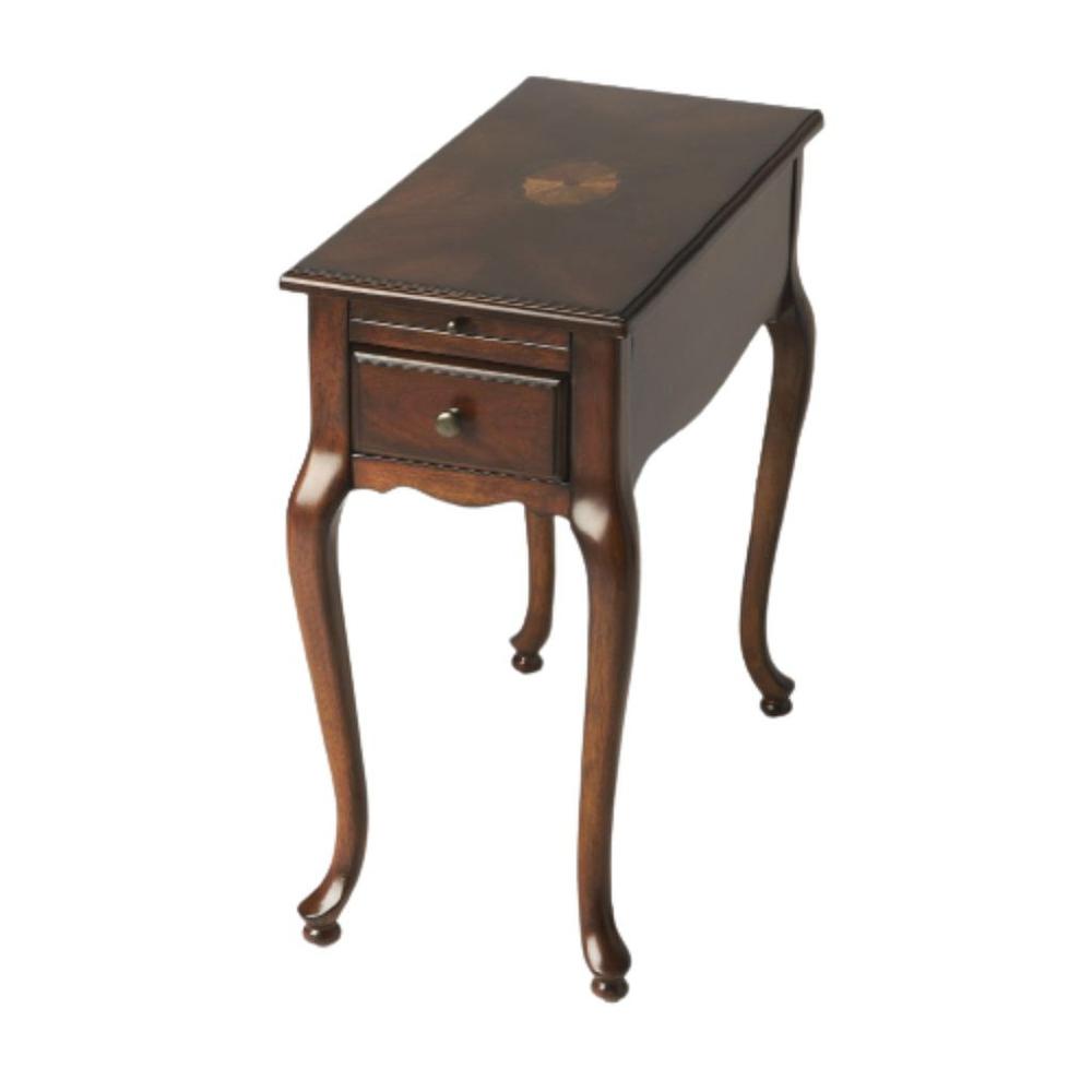 25" Cherry Brown Solid And Manufactured Wood Rectangular End Table With Drawer. Picture 1