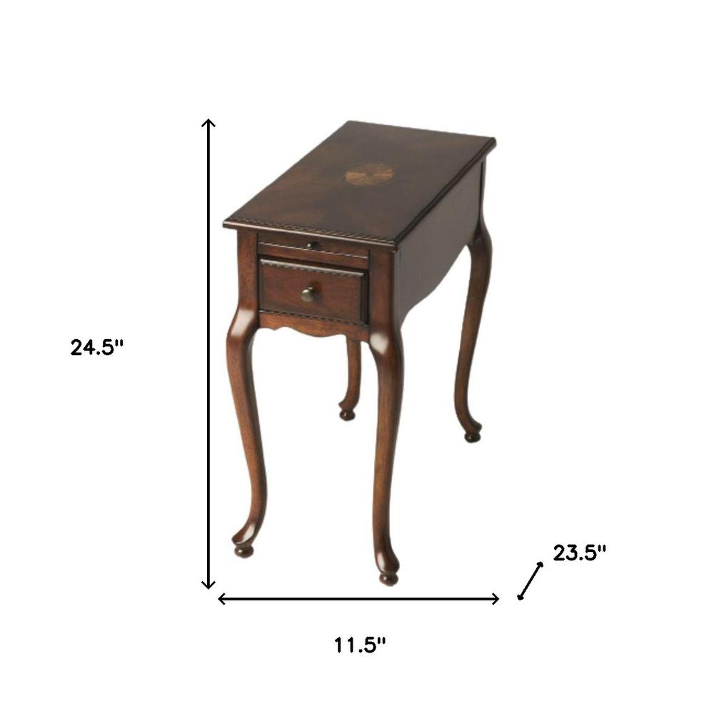 25" Cherry Brown Solid And Manufactured Wood Rectangular End Table With Drawer. Picture 5