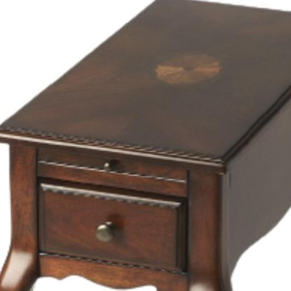 25" Cherry Brown Solid And Manufactured Wood Rectangular End Table With Drawer. Picture 3