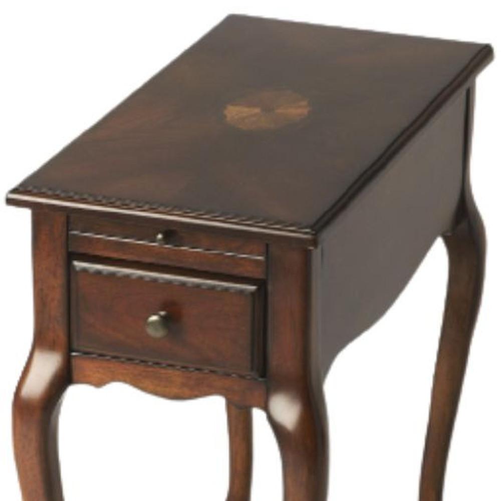 25" Cherry Brown Solid And Manufactured Wood Rectangular End Table With Drawer. Picture 4