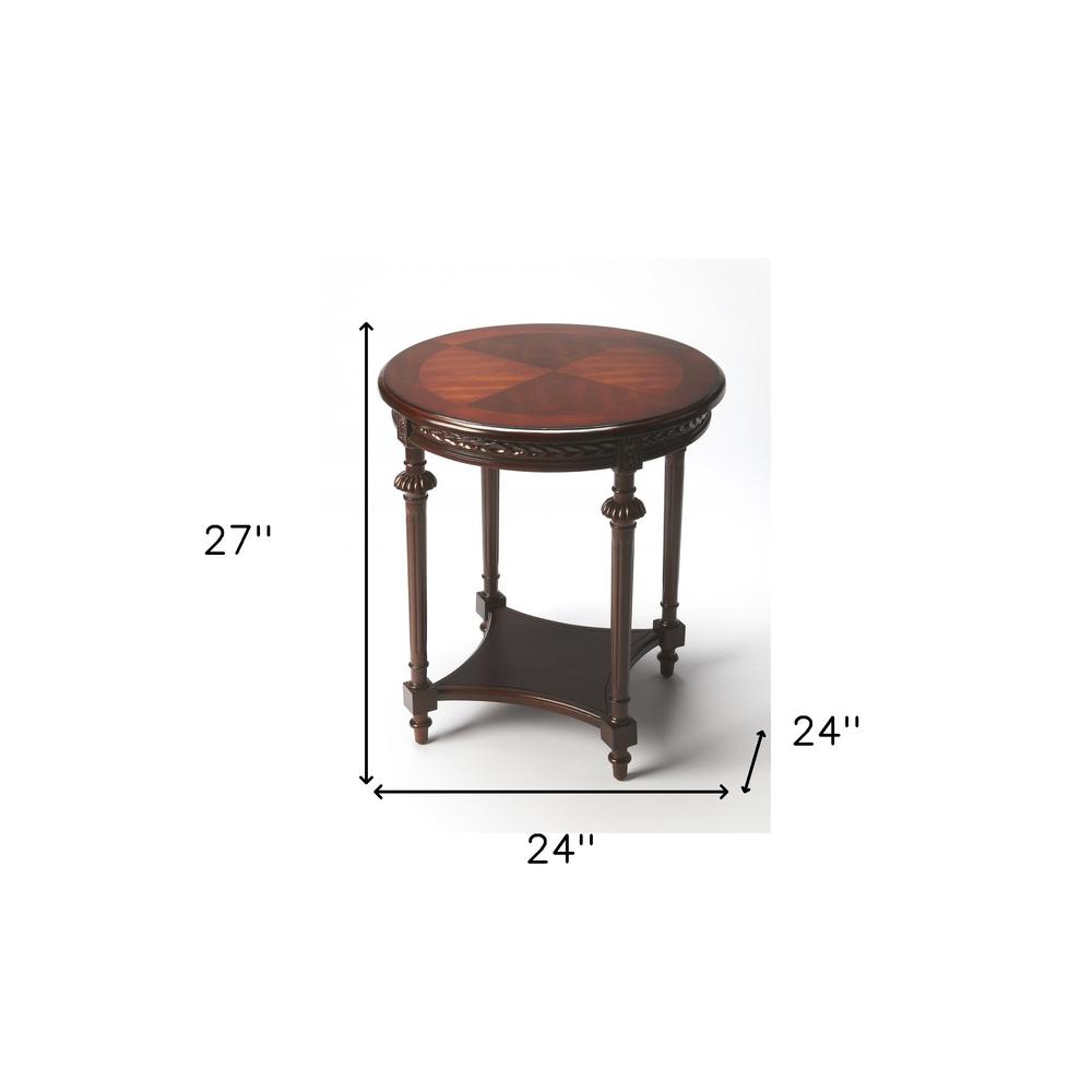 27" Dark Brown Manufactured Wood Round End Table With Shelf. Picture 5