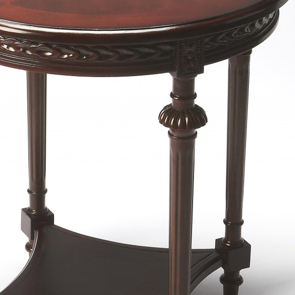 27" Dark Brown Manufactured Wood Round End Table With Shelf. Picture 3