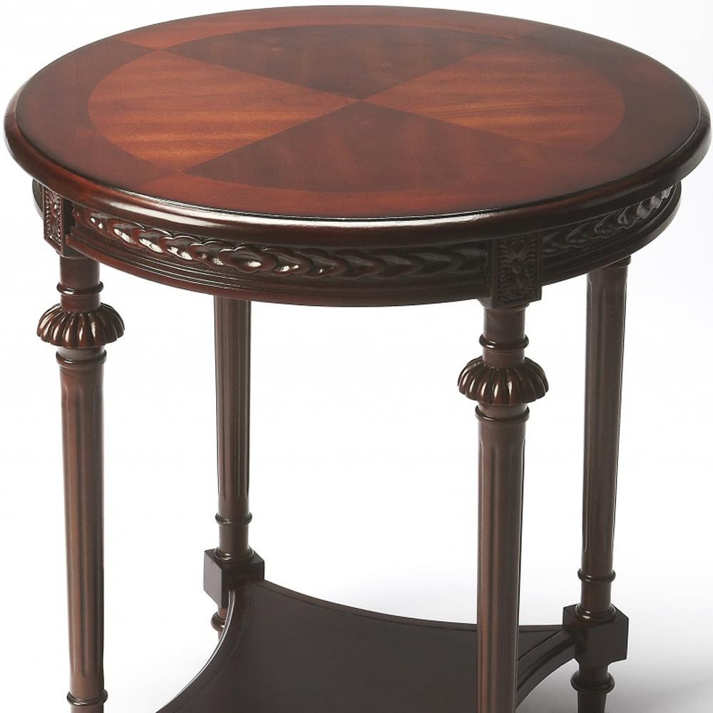 27" Dark Brown Manufactured Wood Round End Table With Shelf. Picture 4
