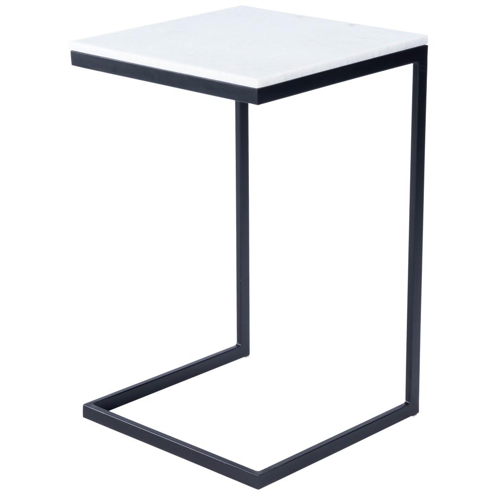 26" Black and White Marble Square C Shape End Table. Picture 1