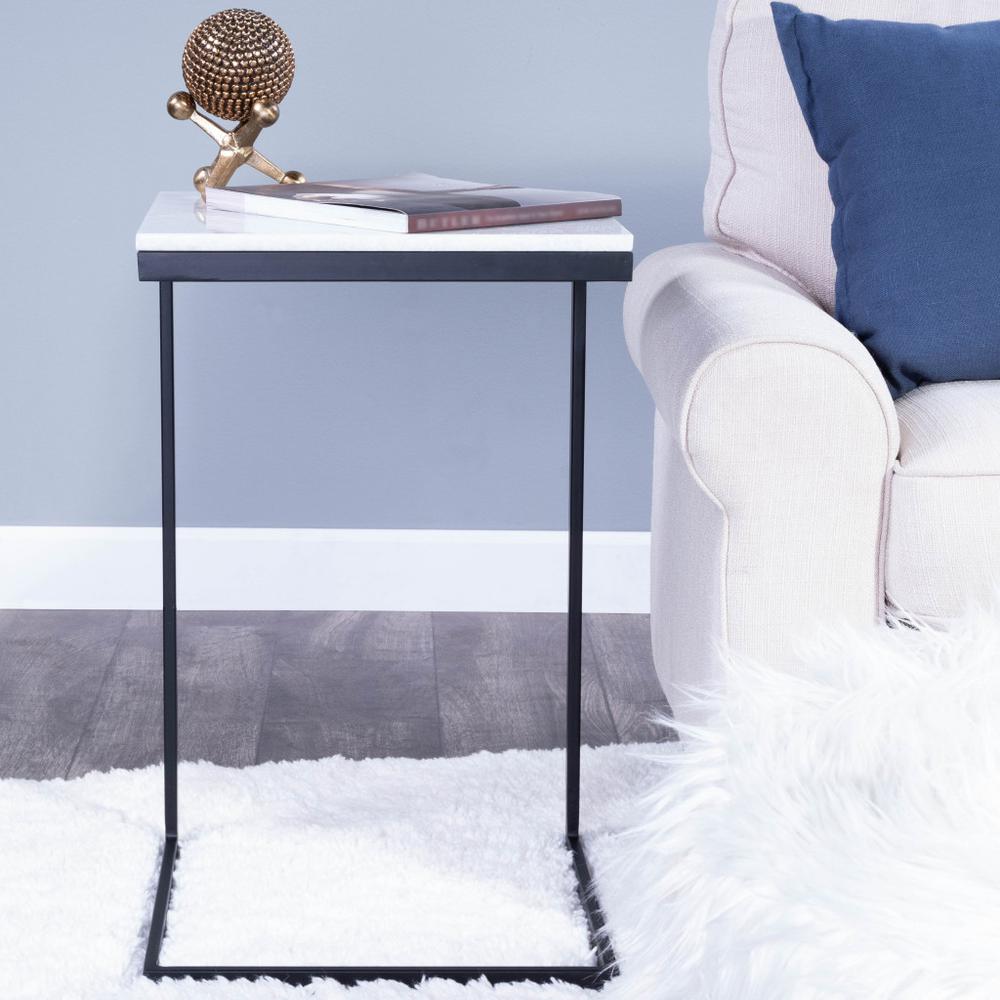 26" Black and White Marble Square C Shape End Table. Picture 8